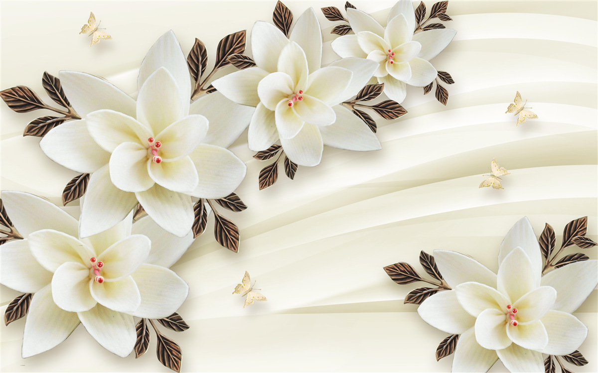 Papier peint le tissu est décoré de fleurs de lotus blanches