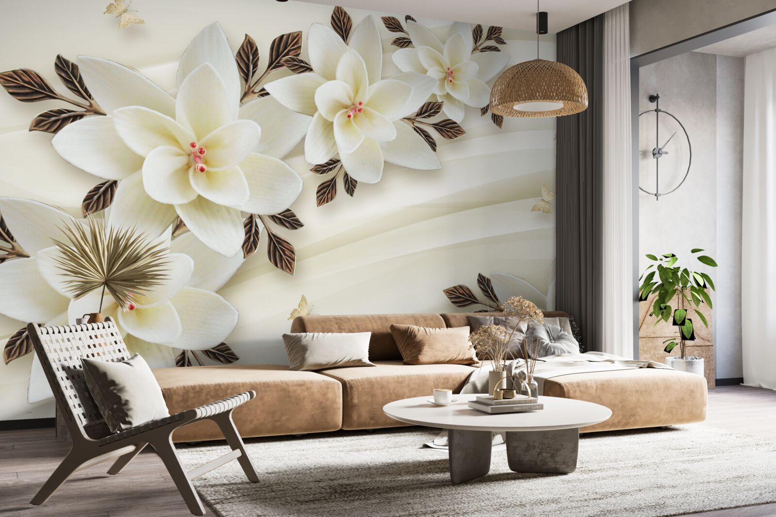 Papier peint le tissu est décoré de fleurs de lotus blanches