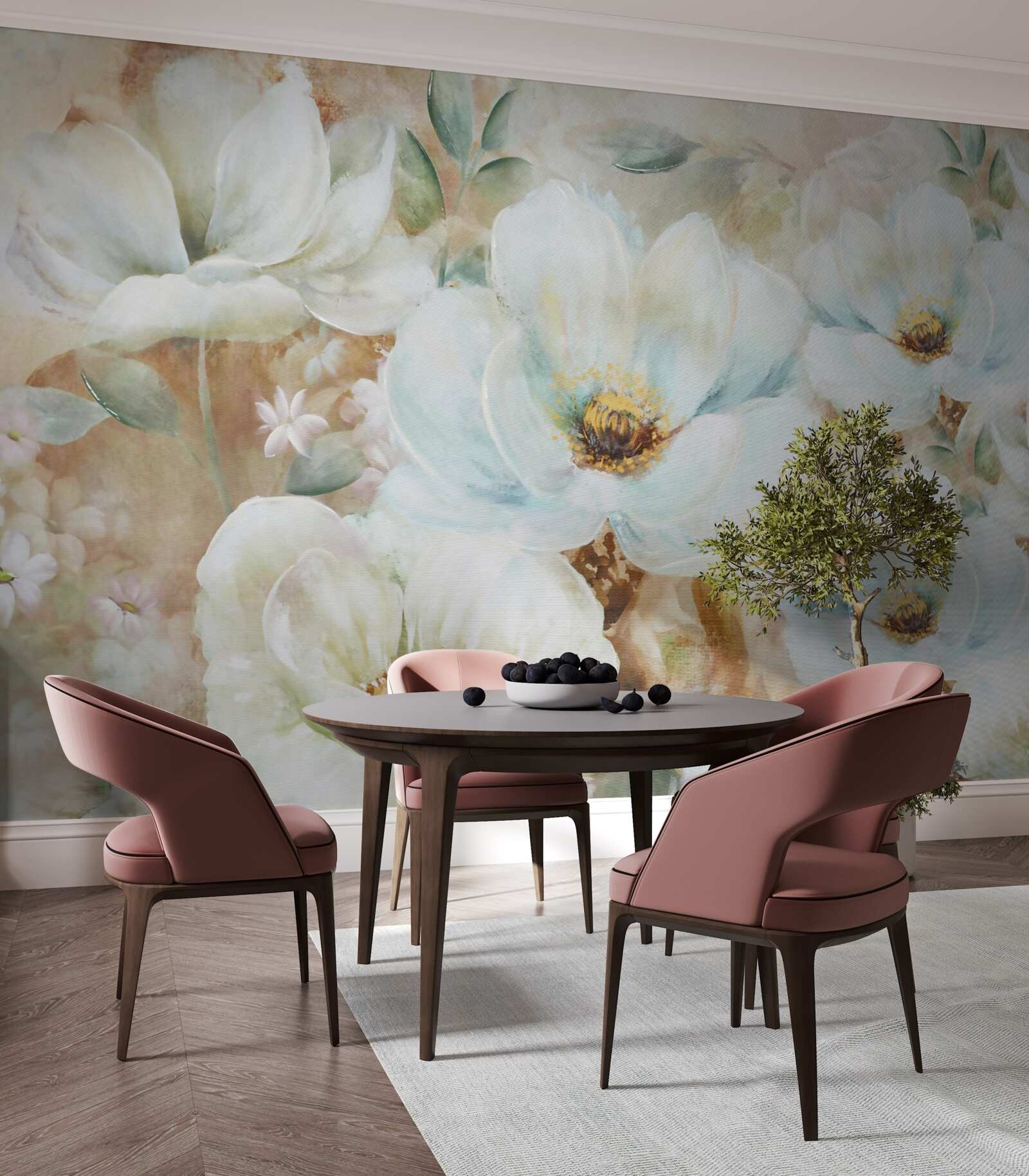 Papier peint peinture à l'aquarelle d'orchidées blanches comme la neige