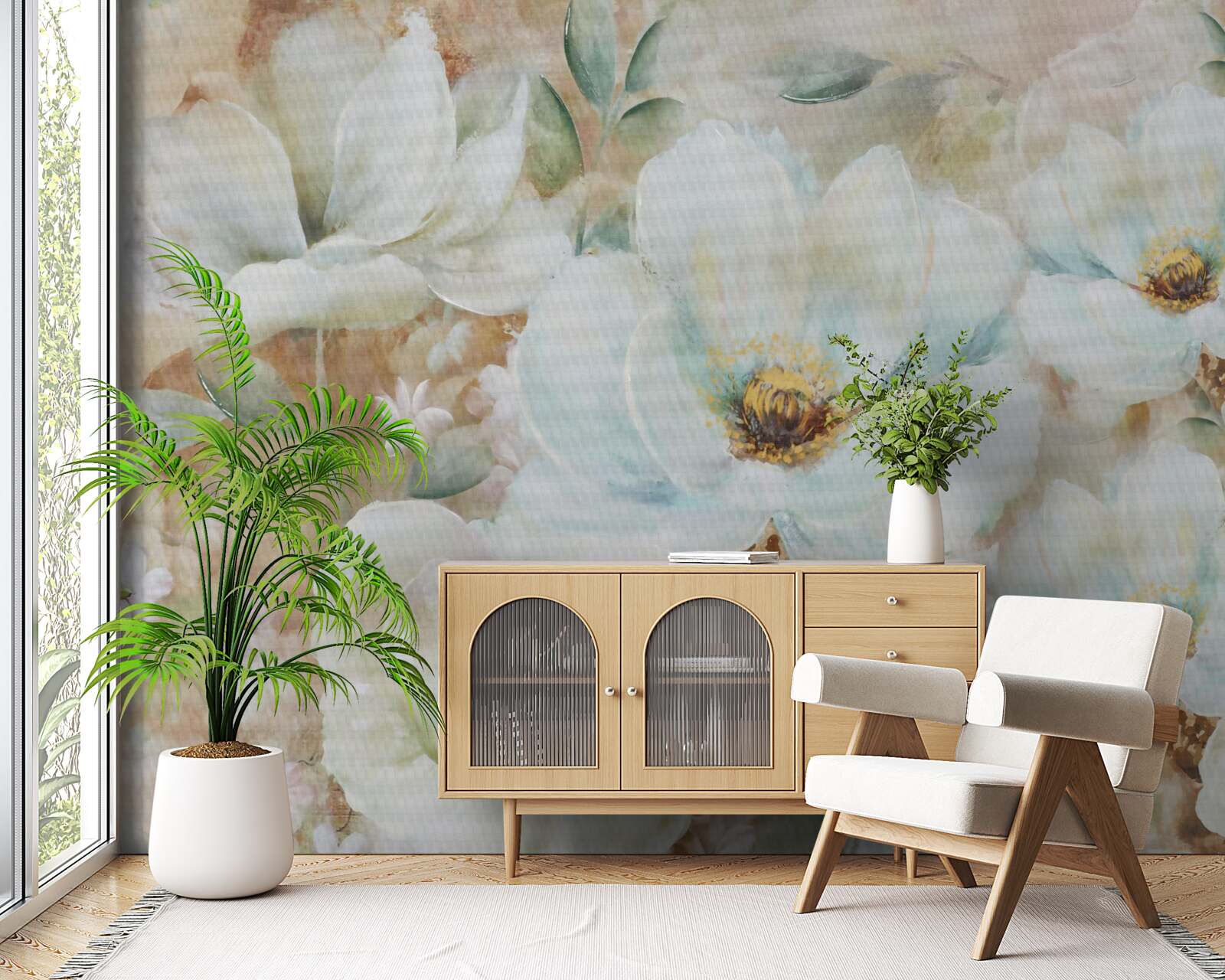 Papier peint peinture à l'aquarelle d'orchidées blanches comme la neige