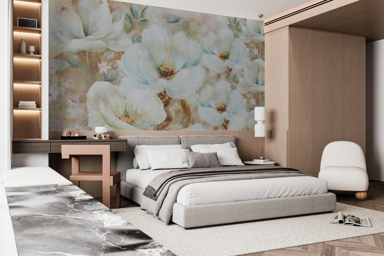 Papier peint peinture à l'aquarelle d'orchidées blanches comme la neige