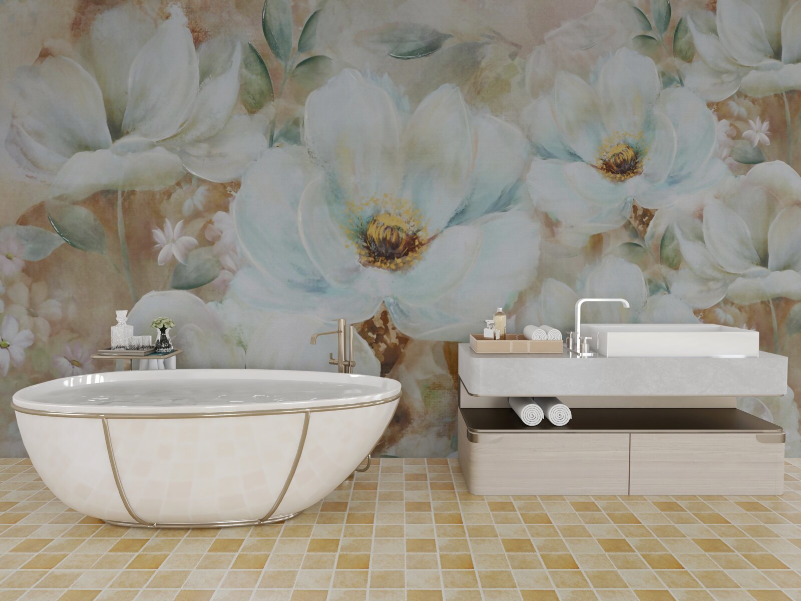 Papier peint peinture à l'aquarelle d'orchidées blanches comme la neige