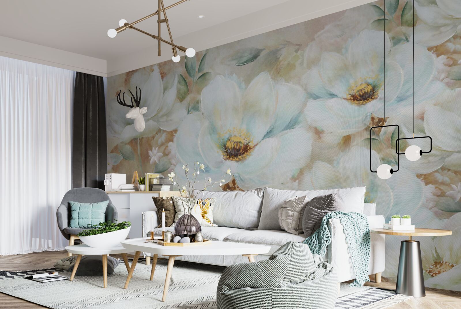 Papier peint peinture à l'aquarelle d'orchidées blanches comme la neige