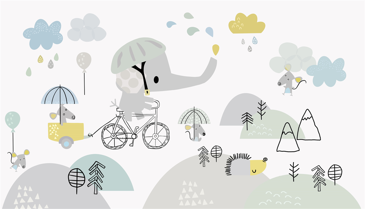 Papier peint un éléphanteau descend le long de la montagne