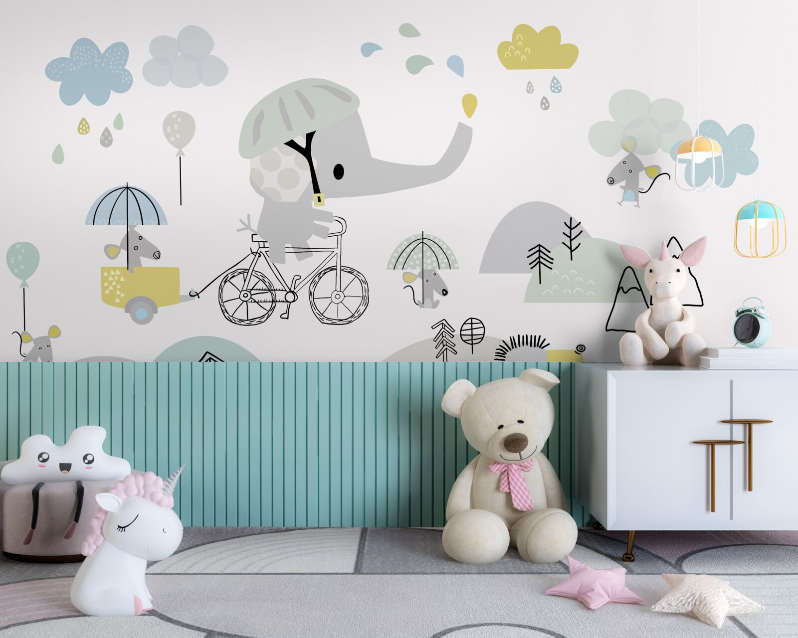 Papier peint un éléphanteau descend le long de la montagne