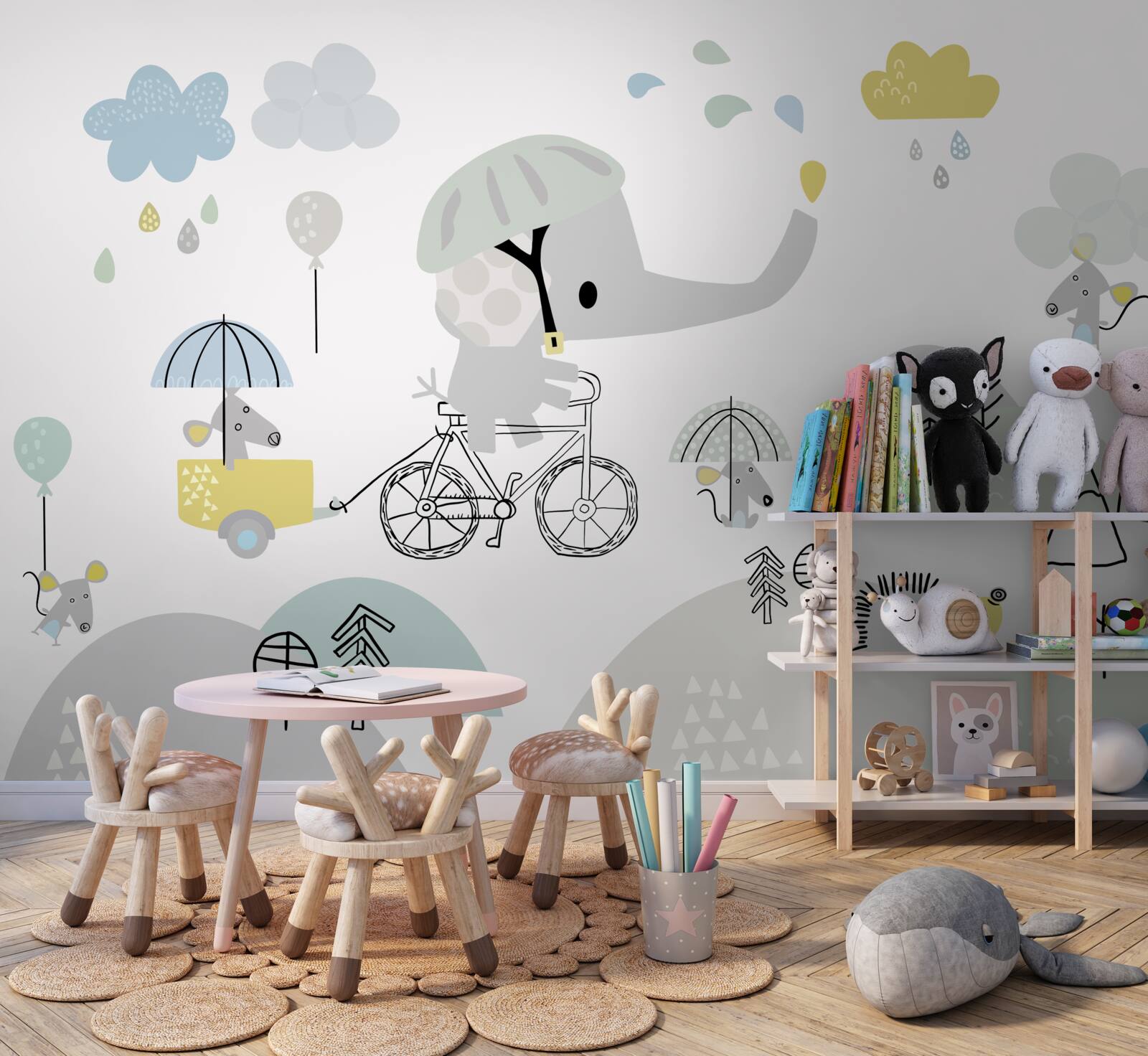 Papier peint un éléphanteau descend le long de la montagne