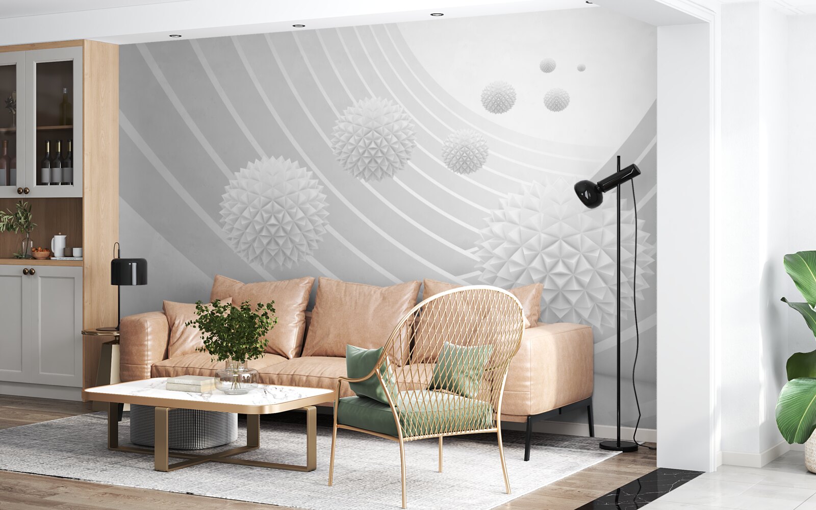 Papier peint des boules blanches pointues dans le tunnel qui se retire