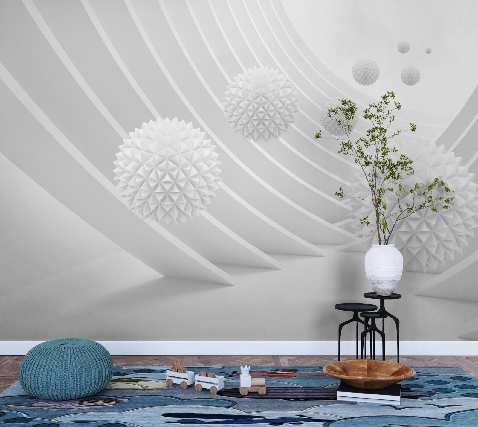 Papier peint des boules blanches pointues dans le tunnel qui se retire