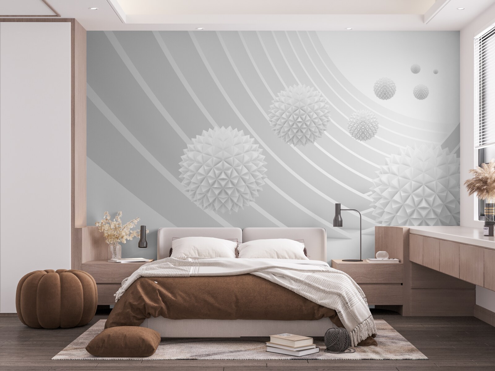 Papier peint des boules blanches pointues dans le tunnel qui se retire