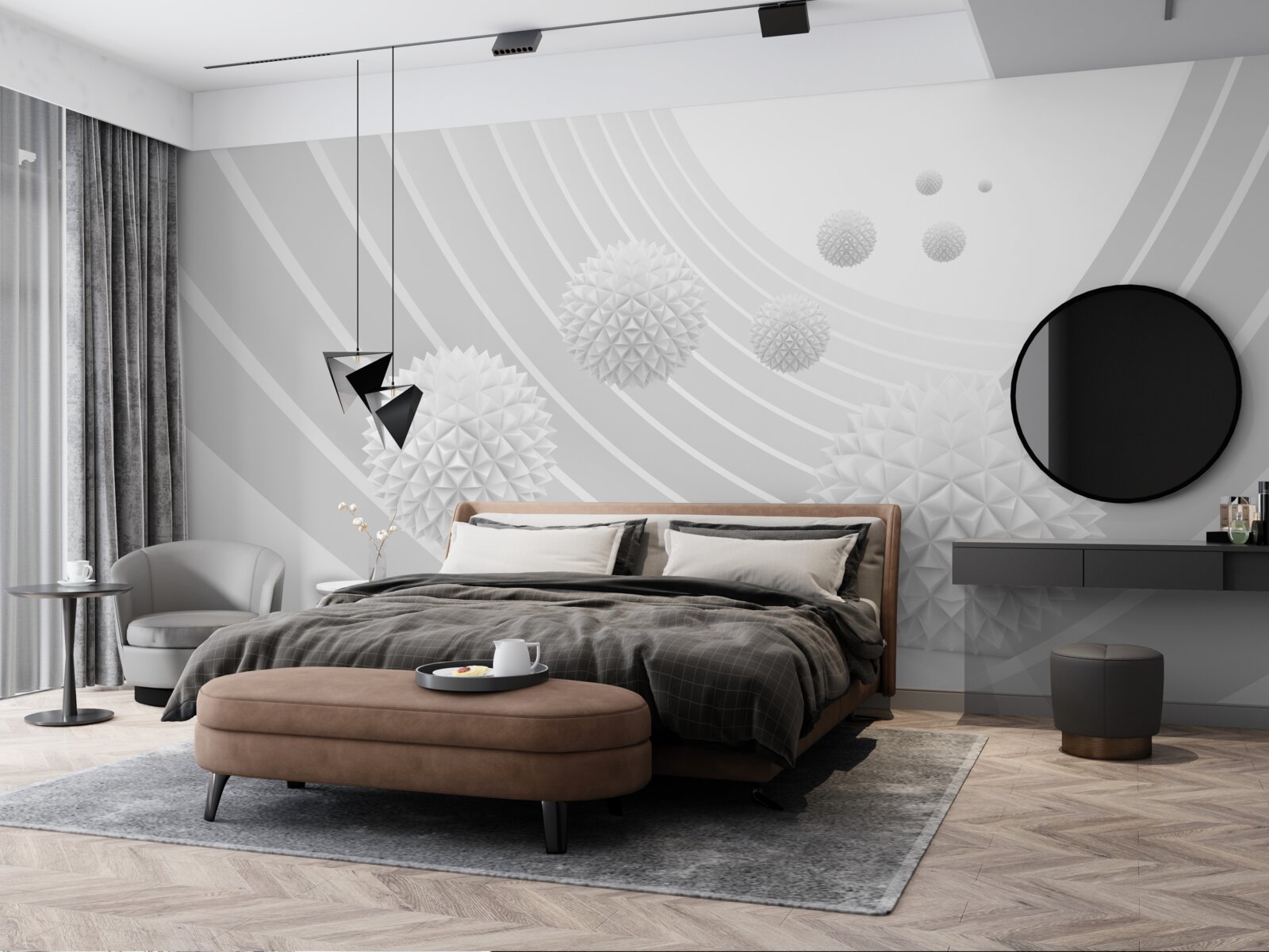 Papier peint des boules blanches pointues dans le tunnel qui se retire