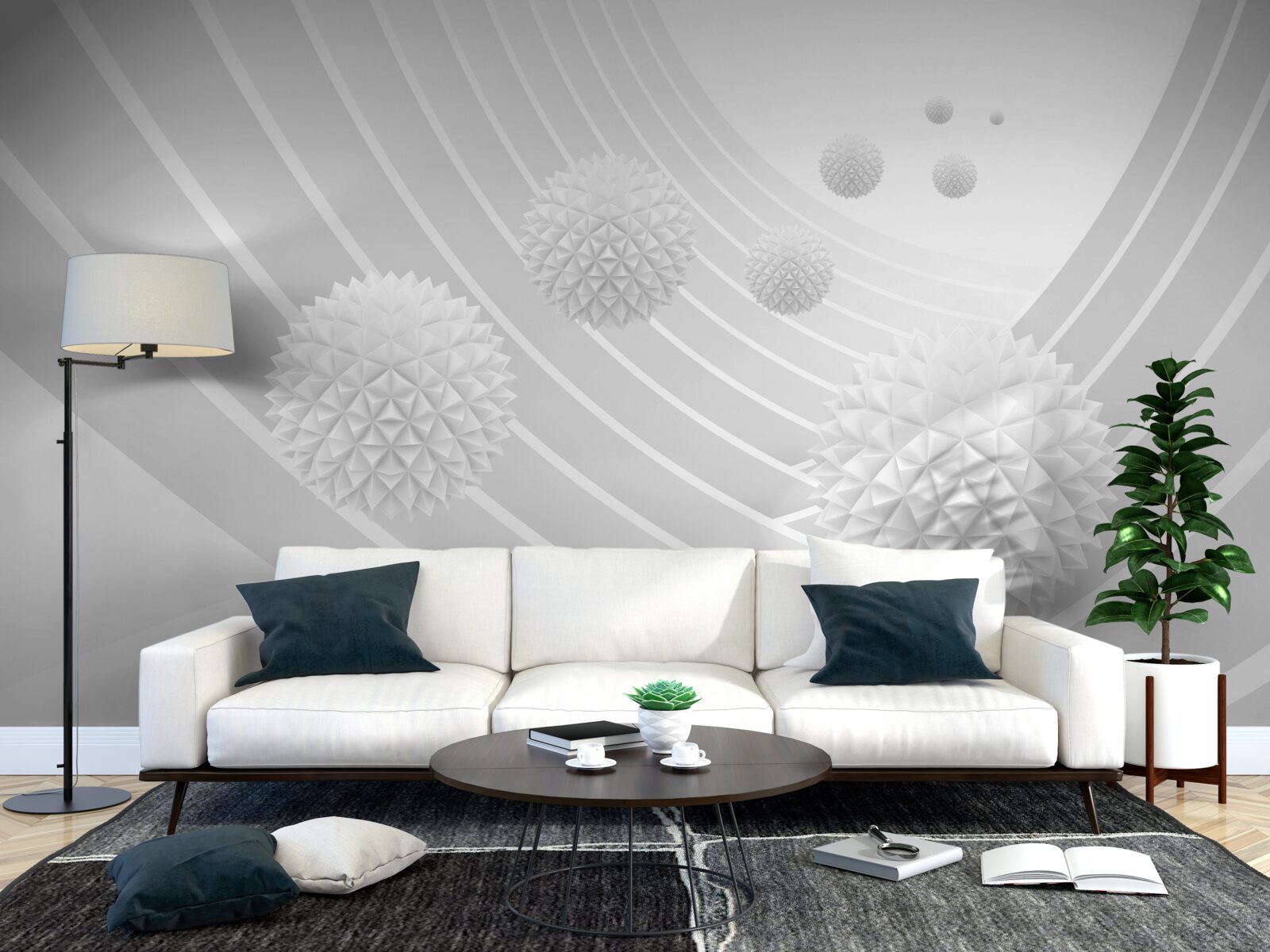 Papier peint des boules blanches pointues dans le tunnel qui se retire