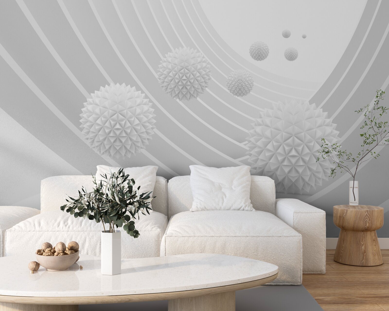 Papier peint des boules blanches pointues dans le tunnel qui se retire