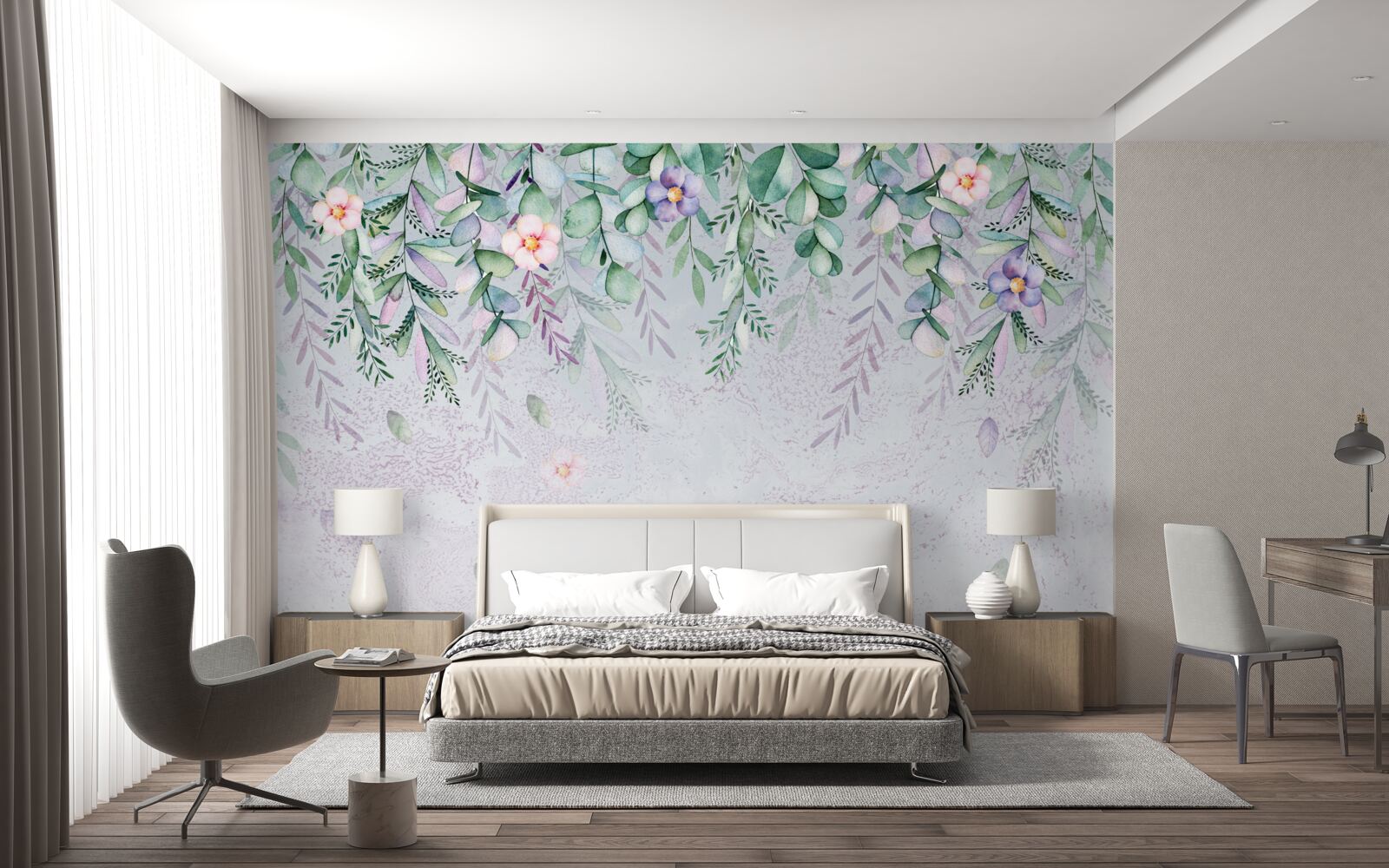 Papier peint aquarelle représentant des fleurs à l'envers