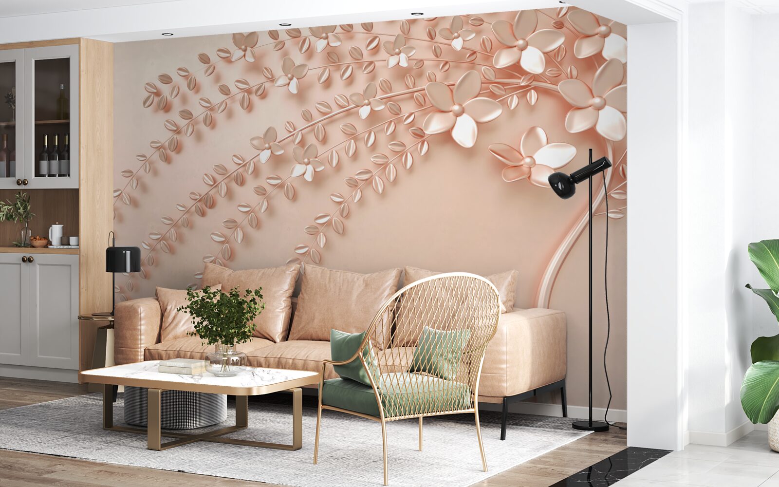 Papier peint arbre au bois fin et à la floraison abondante