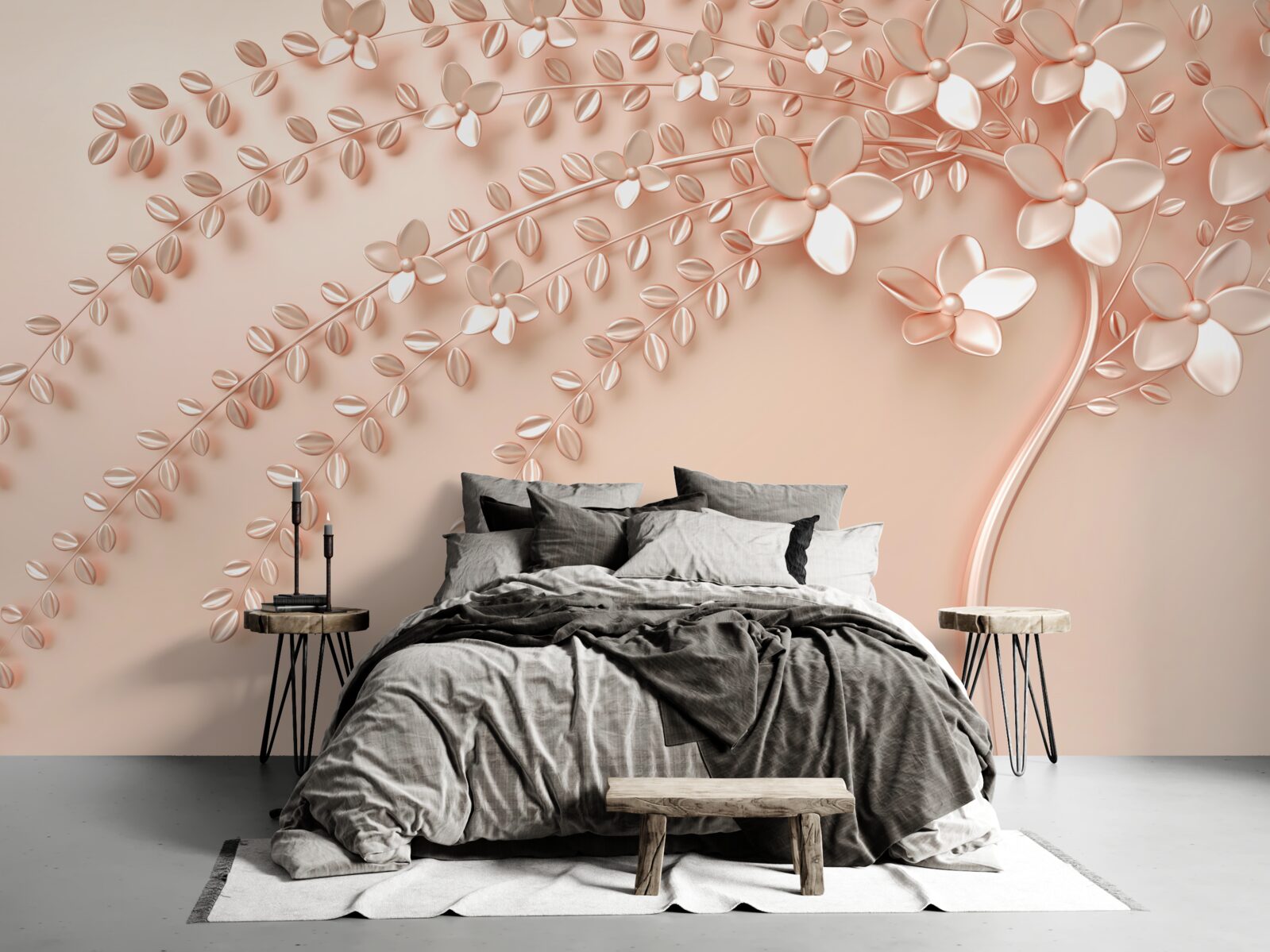 Papier peint arbre au bois fin et à la floraison abondante