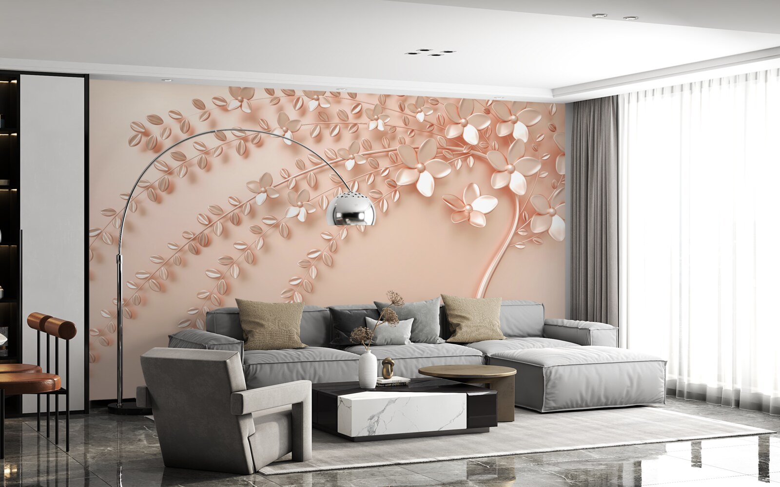 Papier peint arbre au bois fin et à la floraison abondante