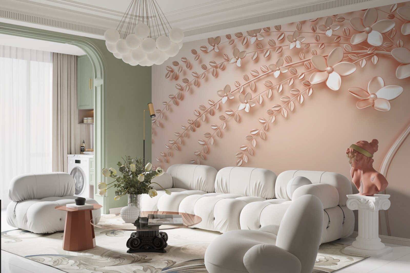 Papier peint arbre au bois fin et à la floraison abondante