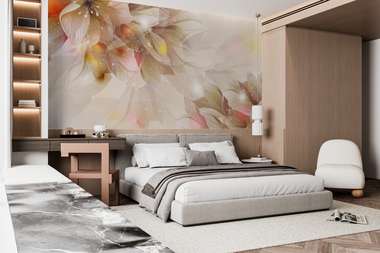 Papier peint fleurs lumineuses avec une lumière douce