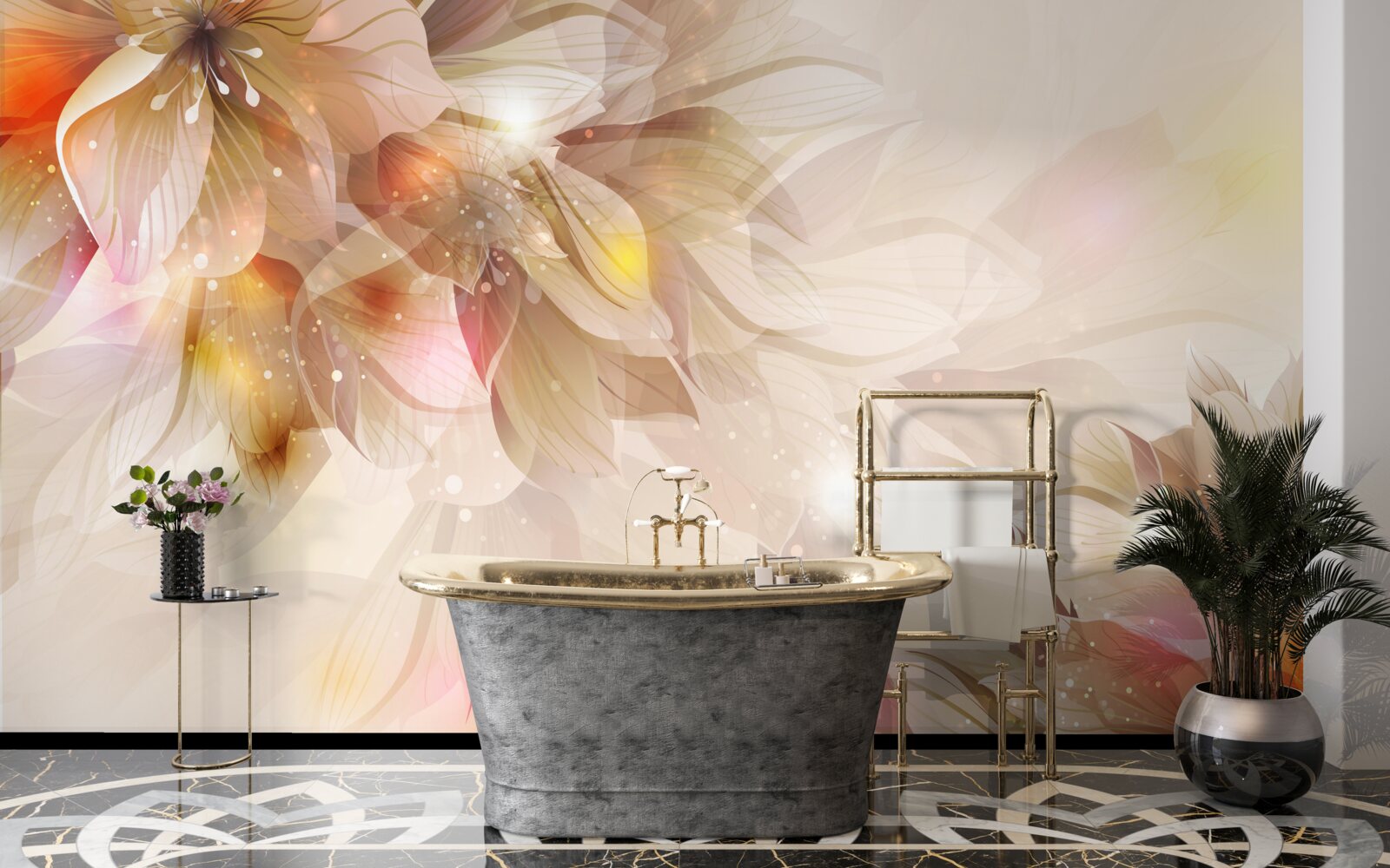 Papier peint fleurs lumineuses avec une lumière douce