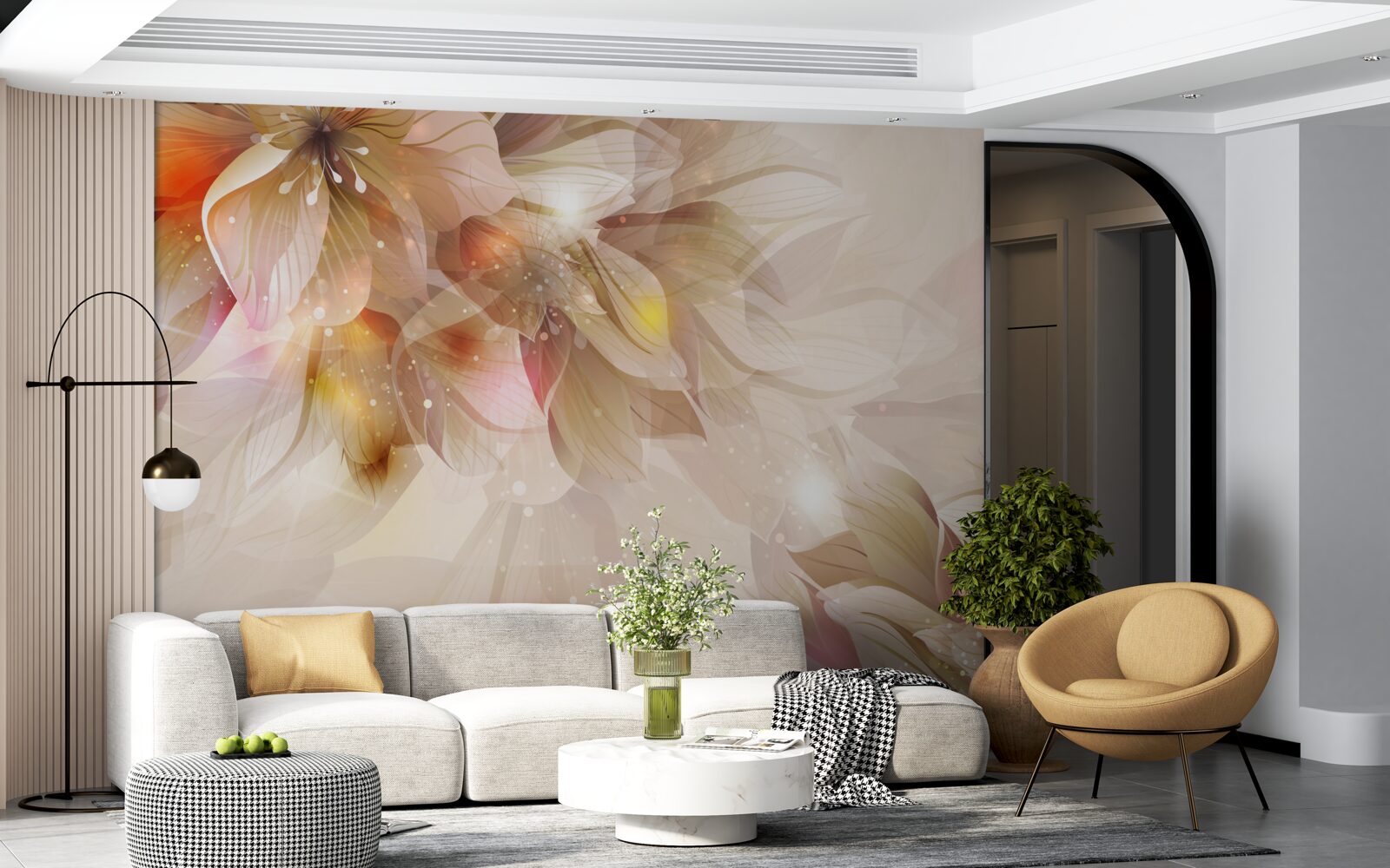 Papier peint fleurs lumineuses avec une lumière douce