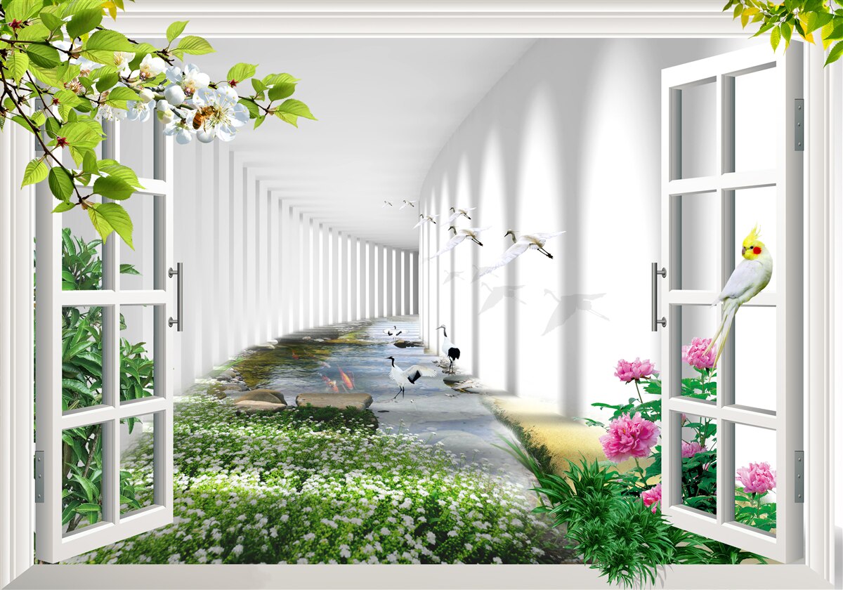 Papier peint vue de la fenêtre sur le tunnel vert