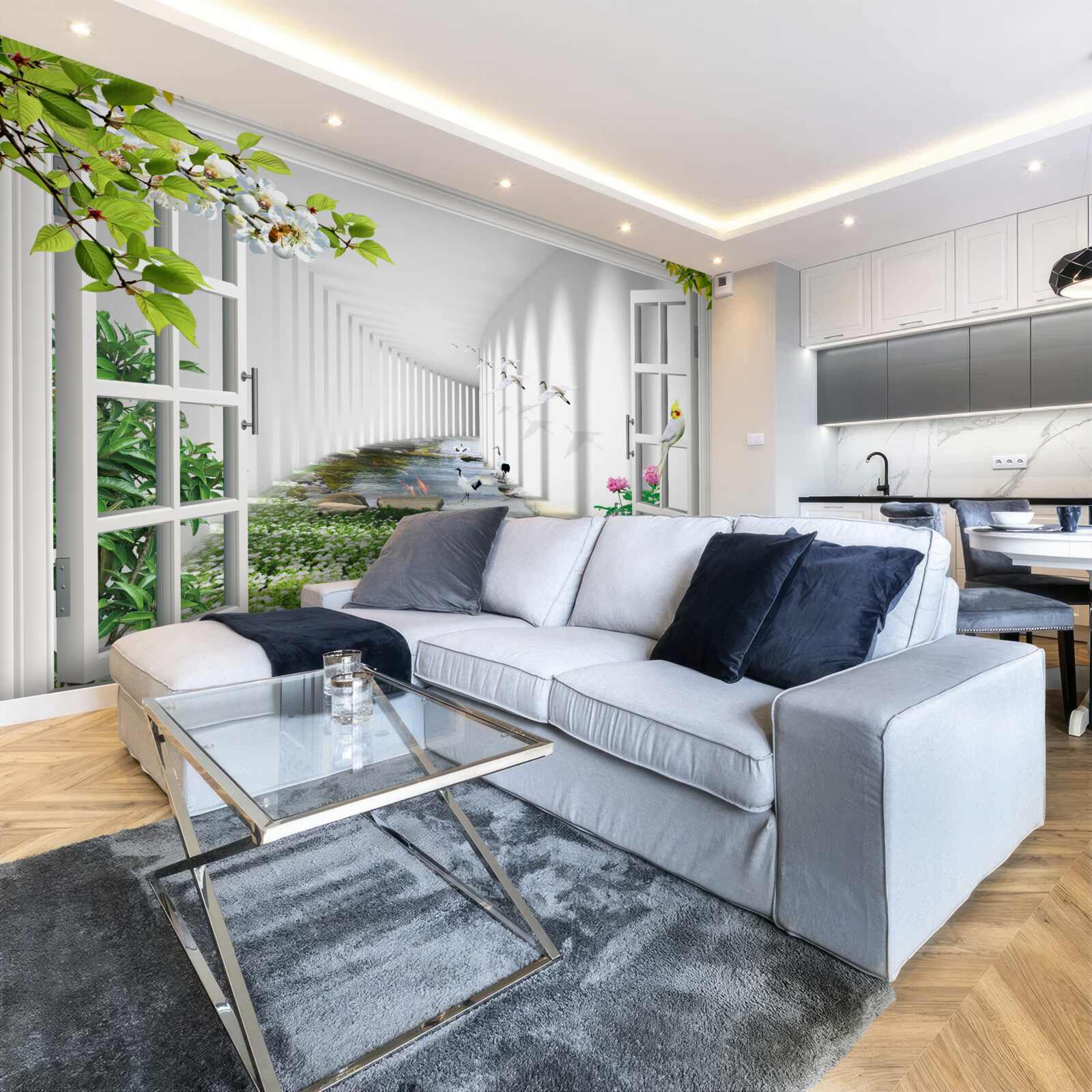 Papier peint vue de la fenêtre sur le tunnel vert