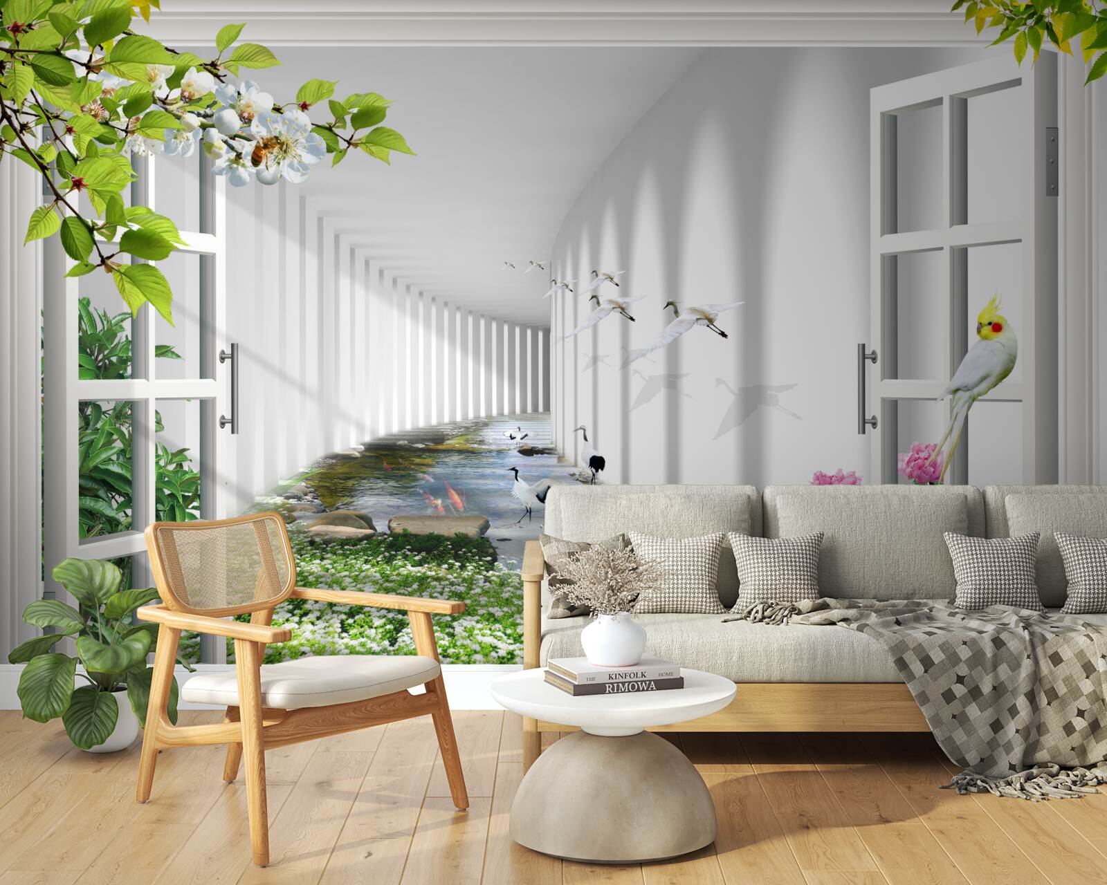 Papier peint vue de la fenêtre sur le tunnel vert