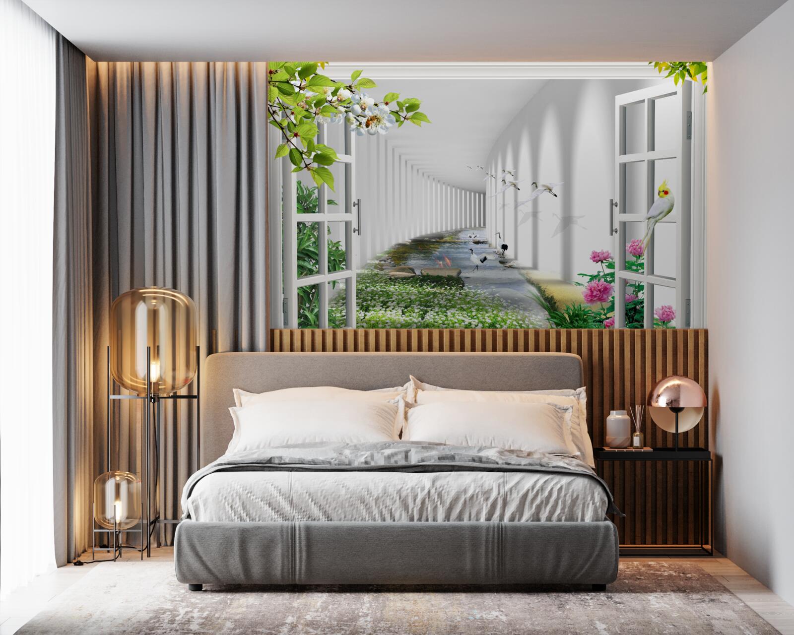 Papier peint vue de la fenêtre sur le tunnel vert