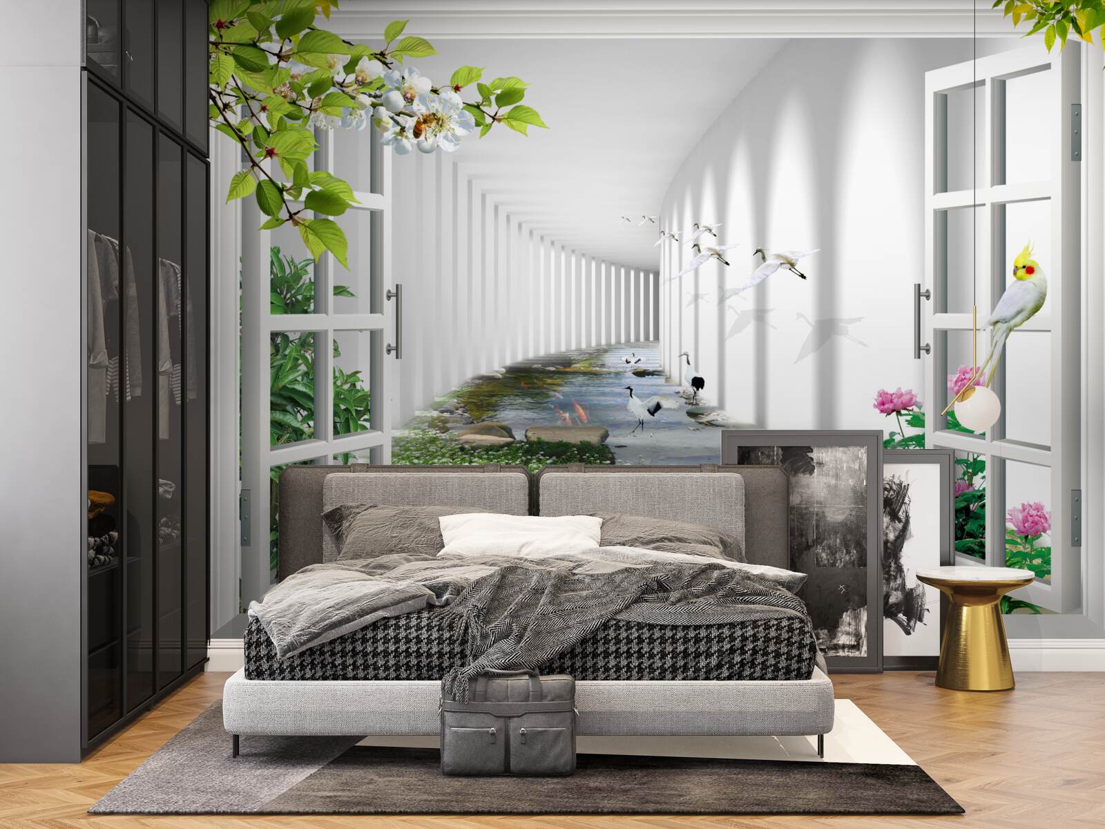 Papier peint vue de la fenêtre sur le tunnel vert