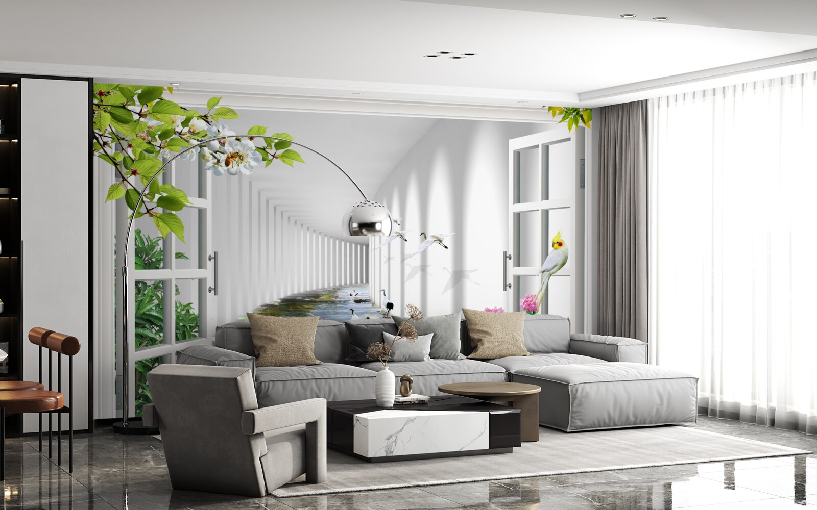 Papier peint vue de la fenêtre sur le tunnel vert