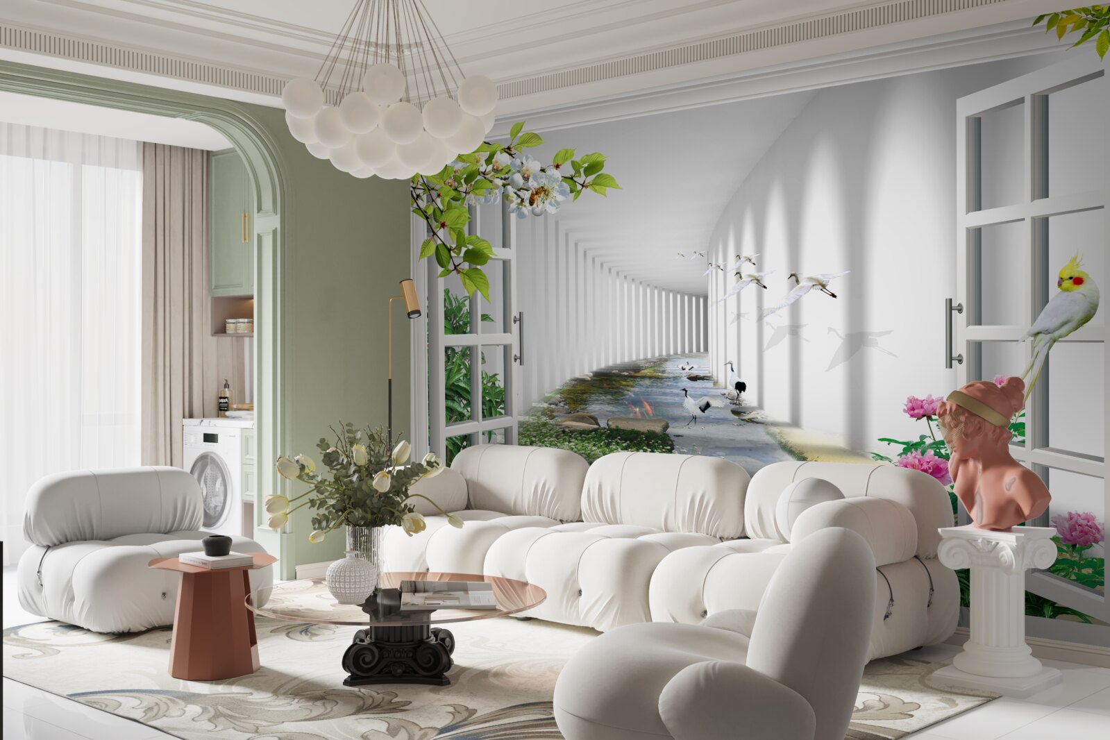 Papier peint vue de la fenêtre sur le tunnel vert