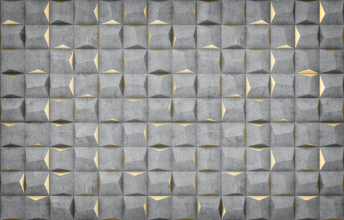Papier peint rectangles 3d avec éléments dorés