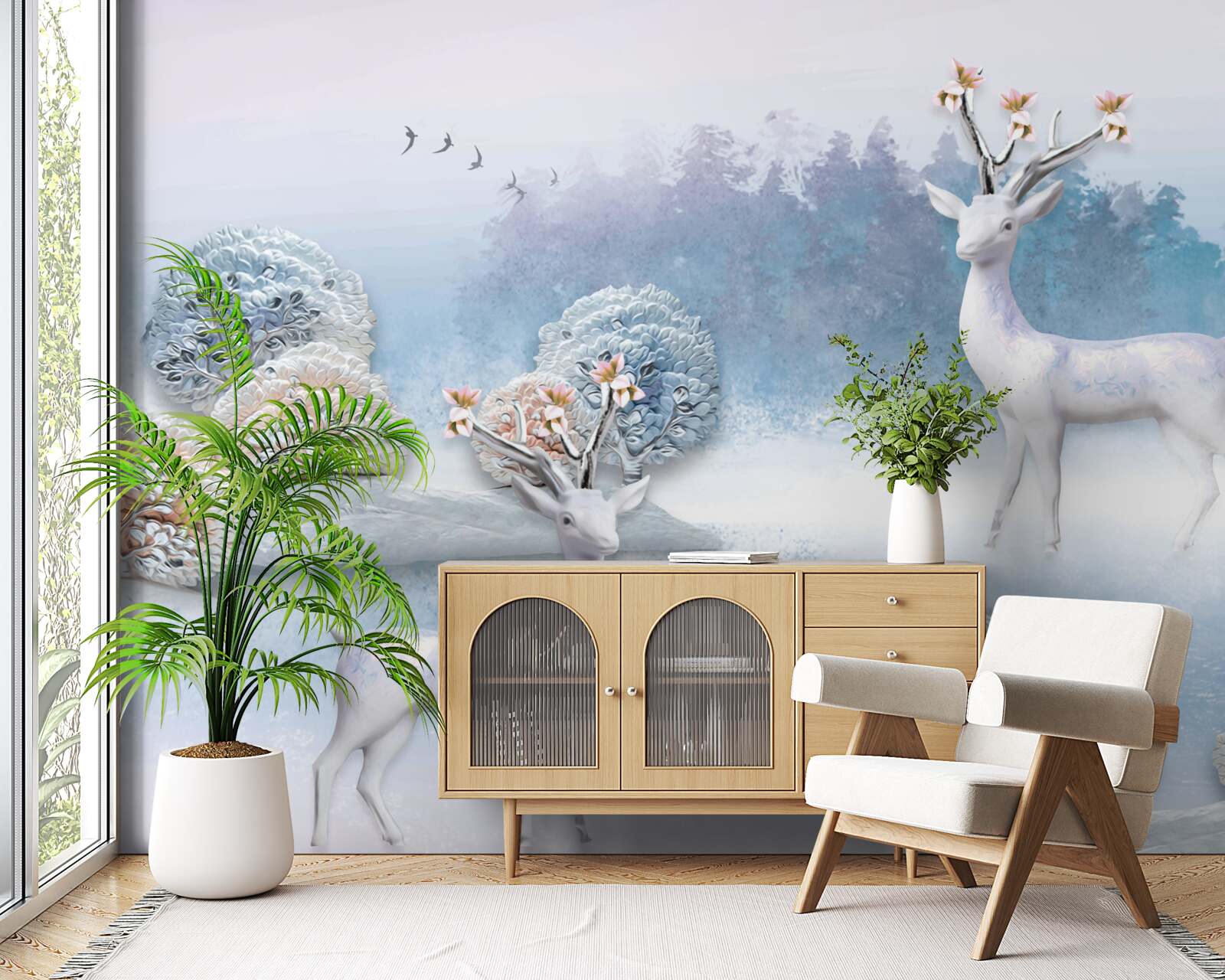 Papier peint cerfs dans une forêt d'hiver