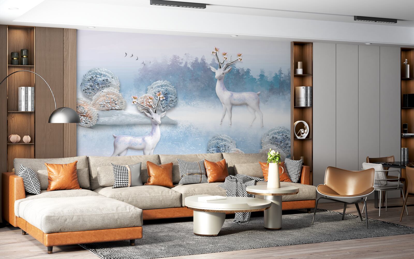 Papier peint cerfs dans une forêt d'hiver