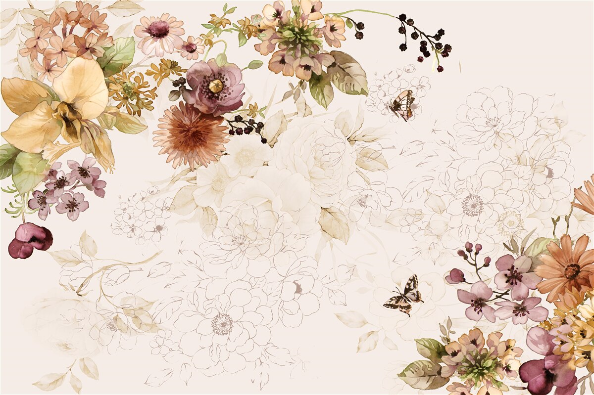 Papier peint compositions florales sur fond délicat