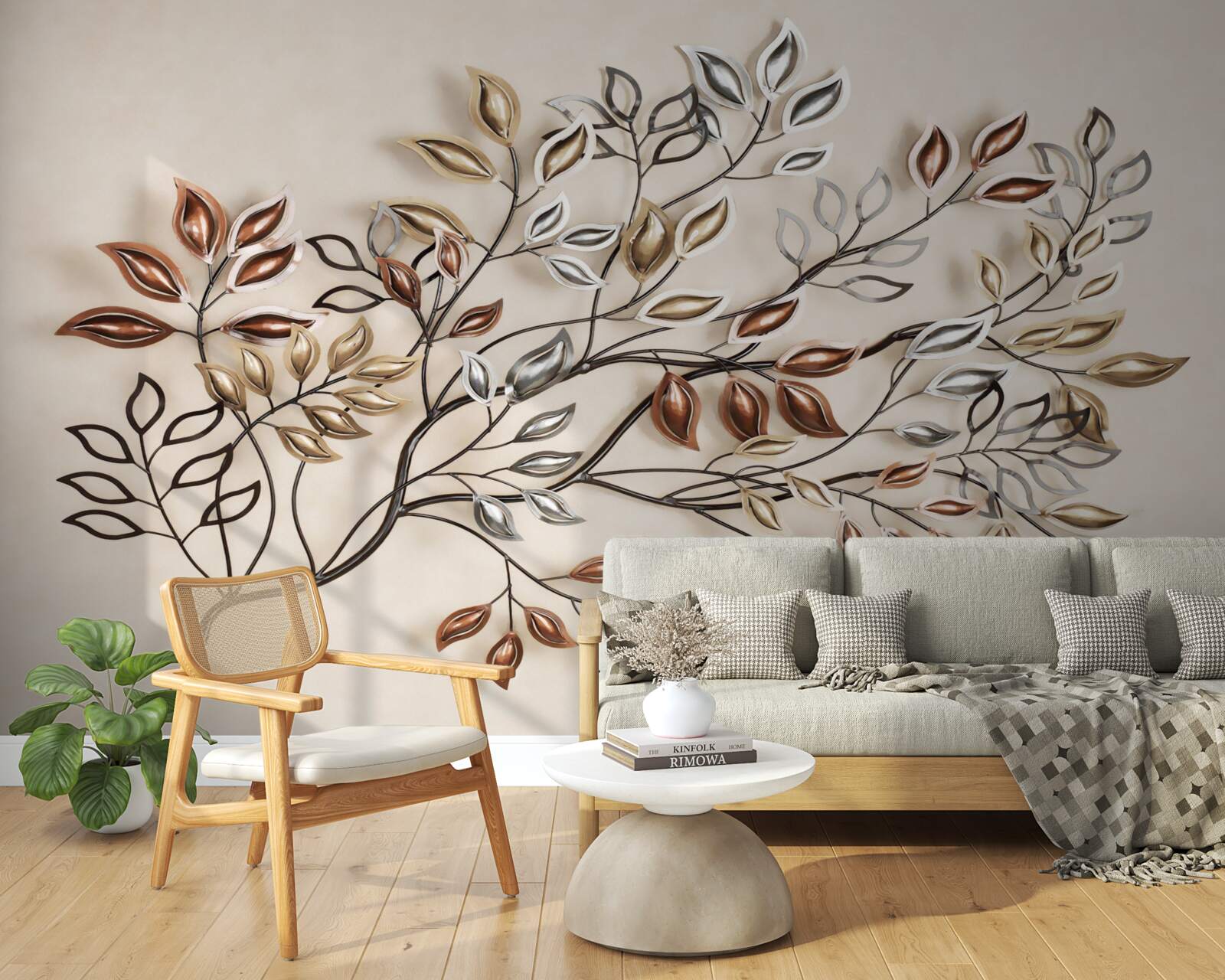 Papier peint feuilles de métal sur une branche