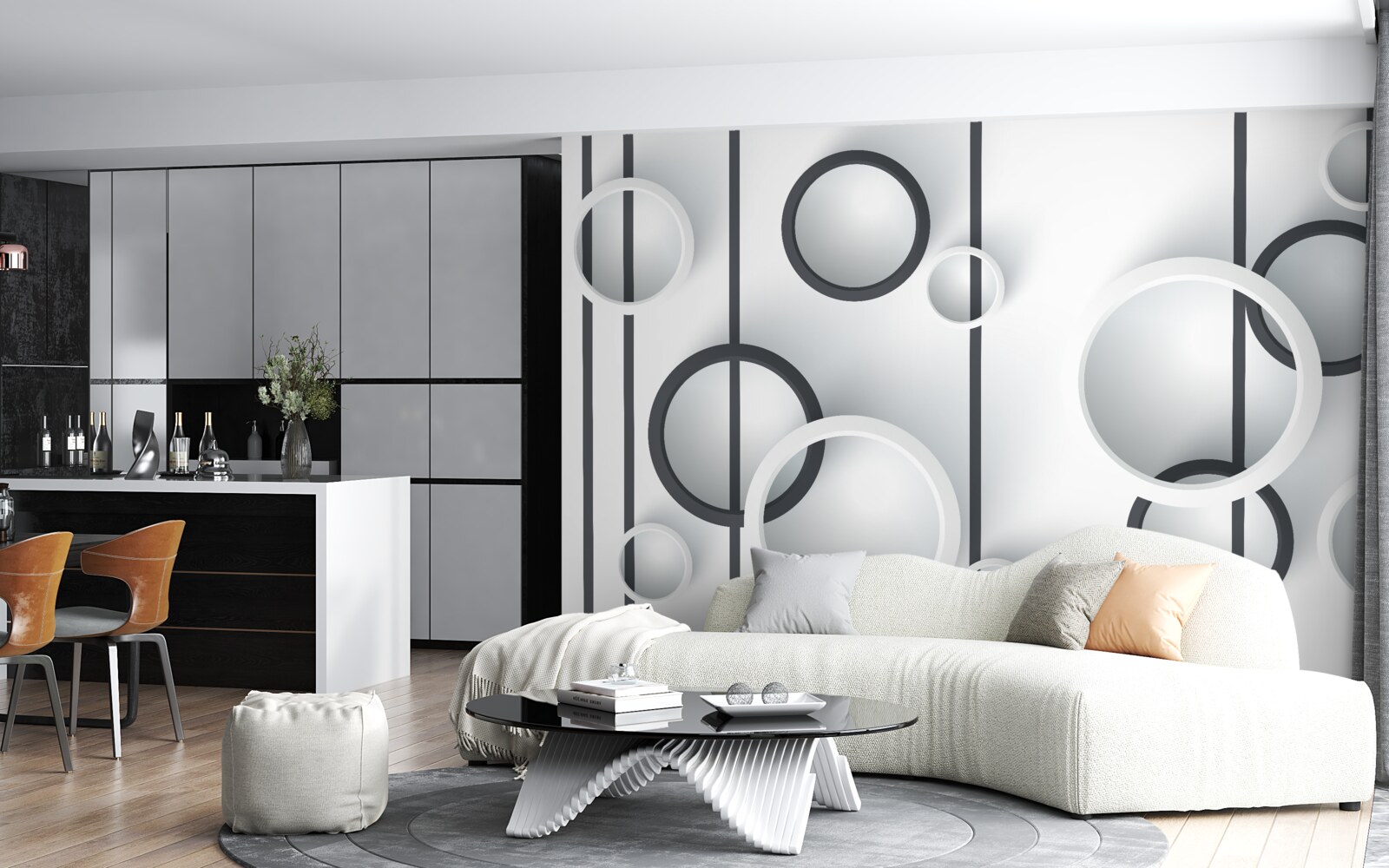 Papier peint cercles et lignes dans l'abstraction