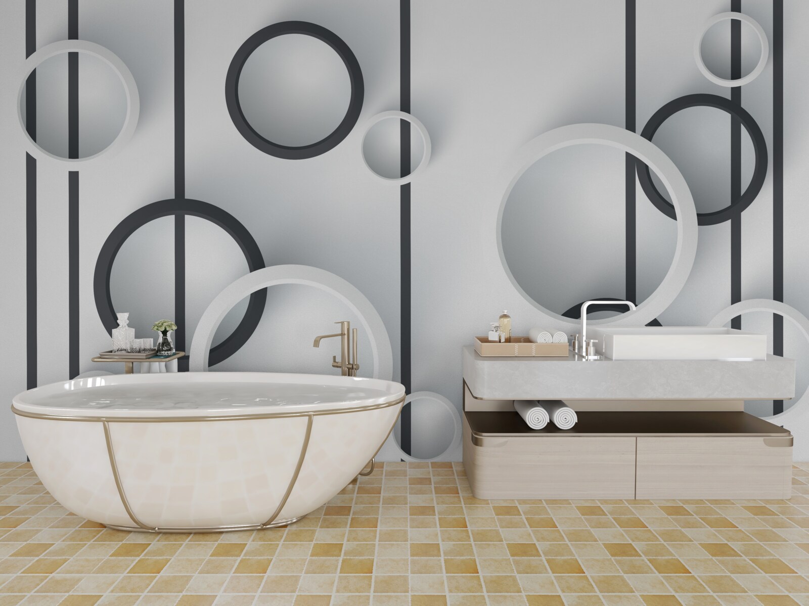 Papier peint cercles et lignes dans l'abstraction