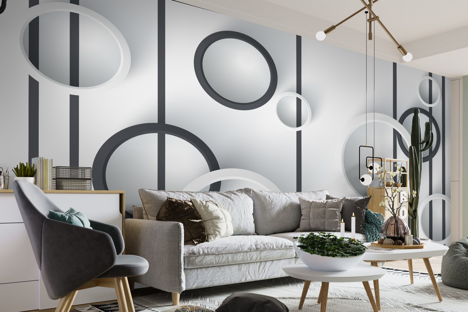 Papier peint cercles et lignes dans l'abstraction