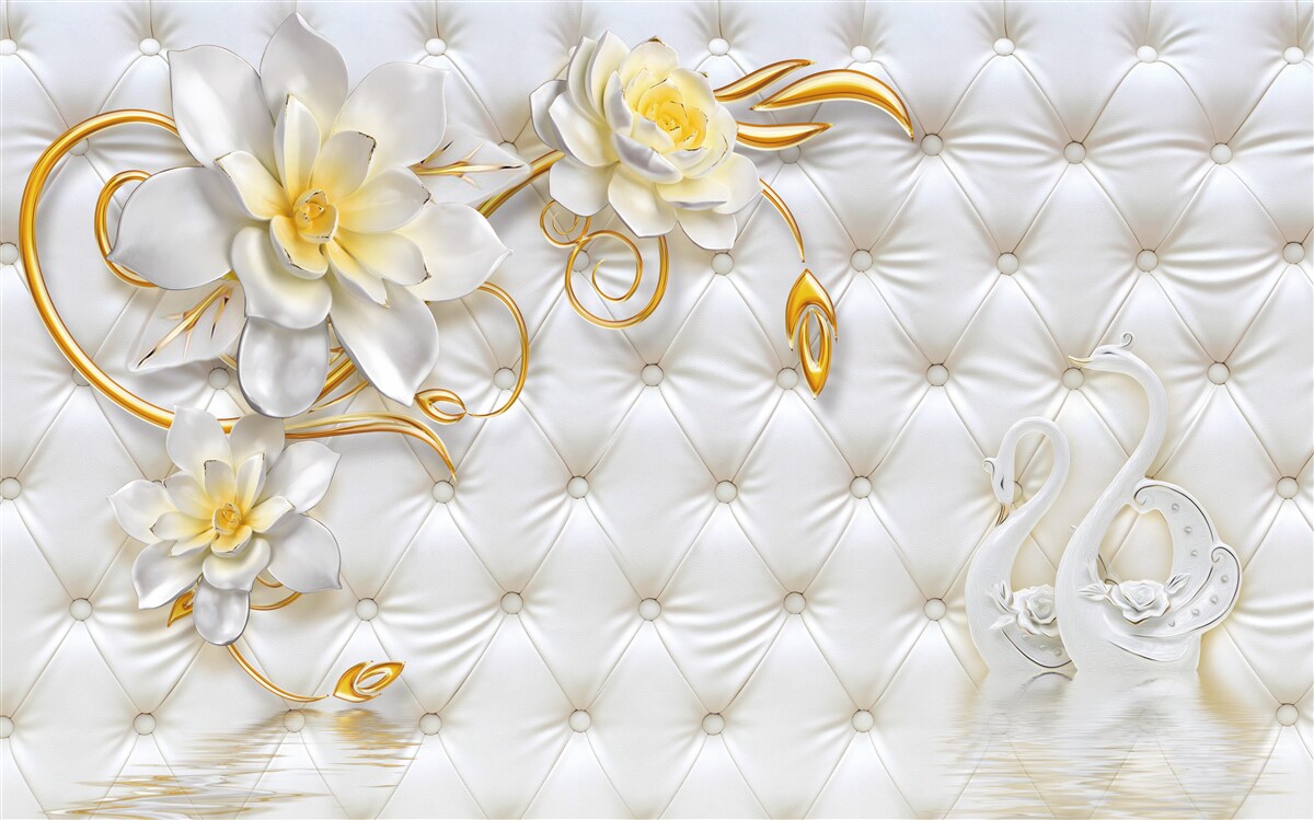 Papier peint tissu blanc texture et fleurs