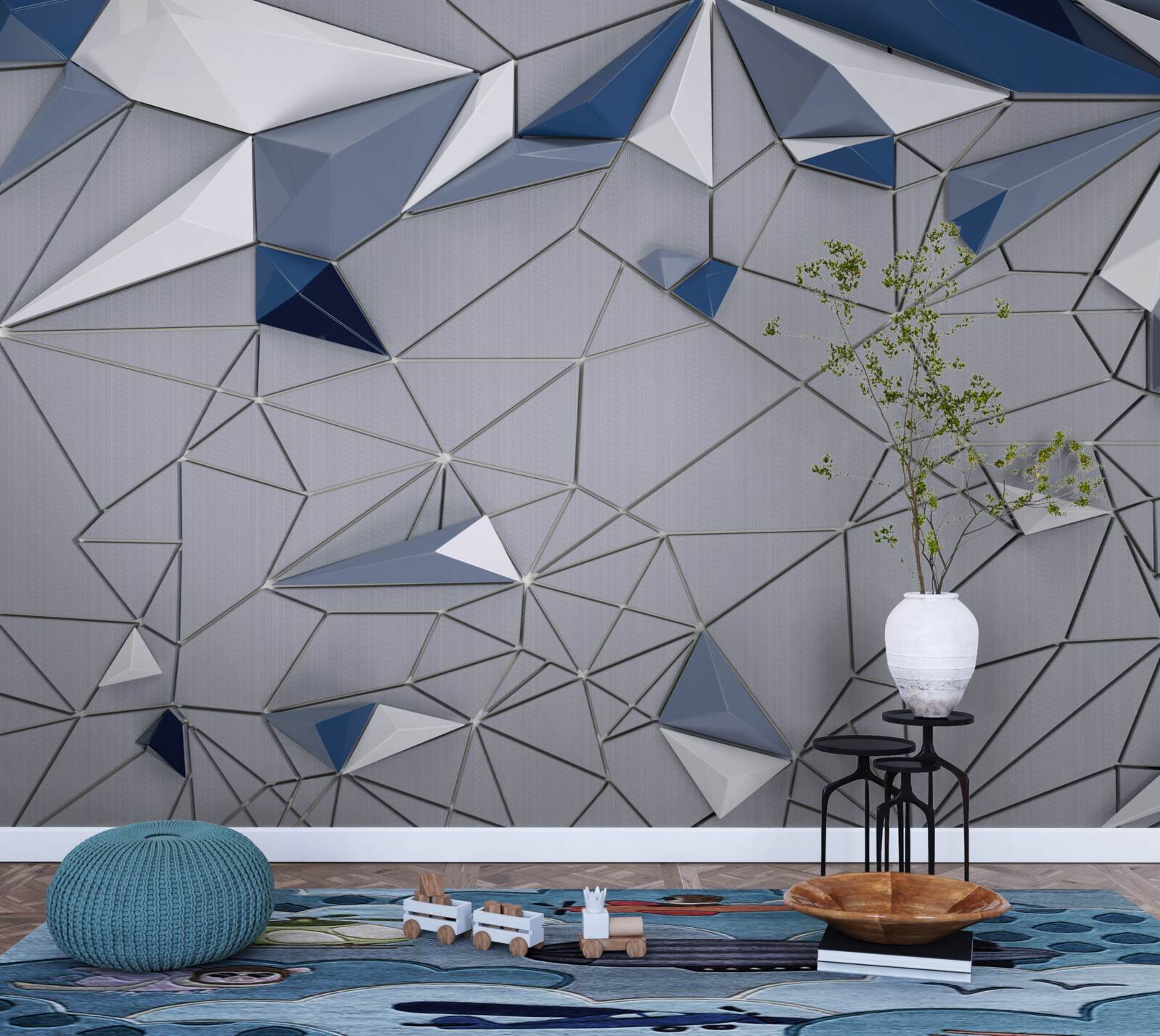 Papier peint marbre de verre bleu