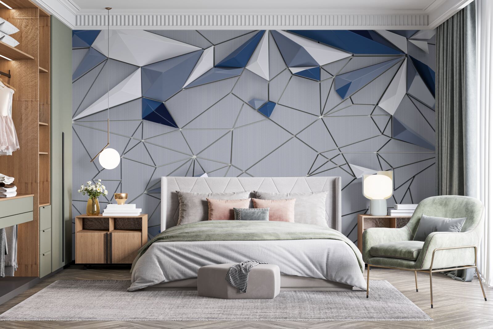 Papier peint marbre de verre bleu