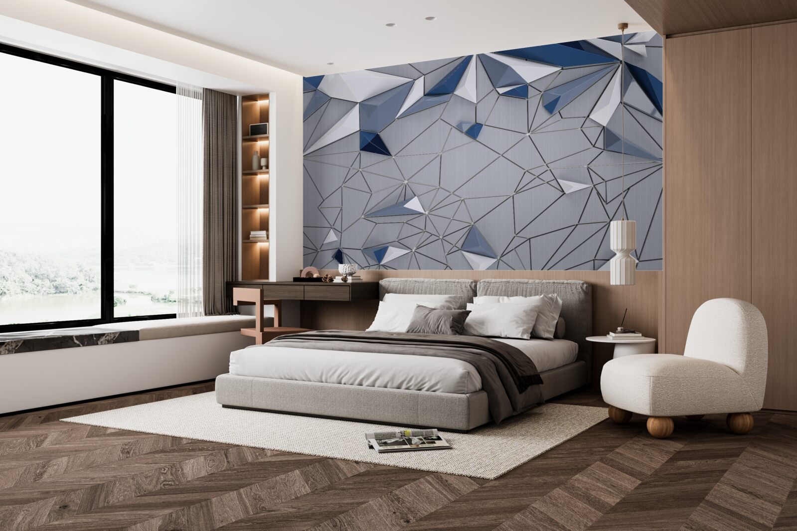 Papier peint marbre de verre bleu