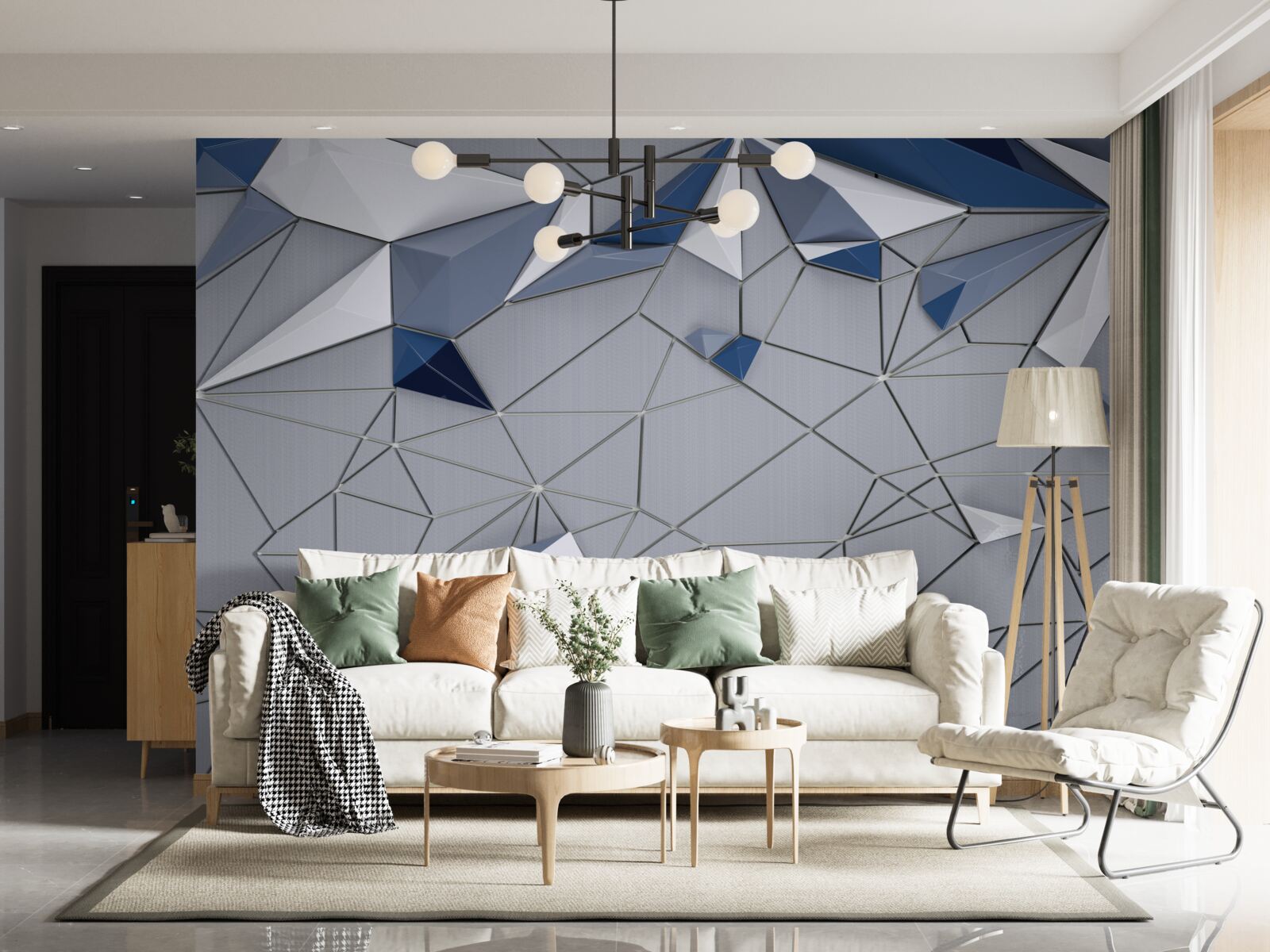 Papier peint marbre de verre bleu