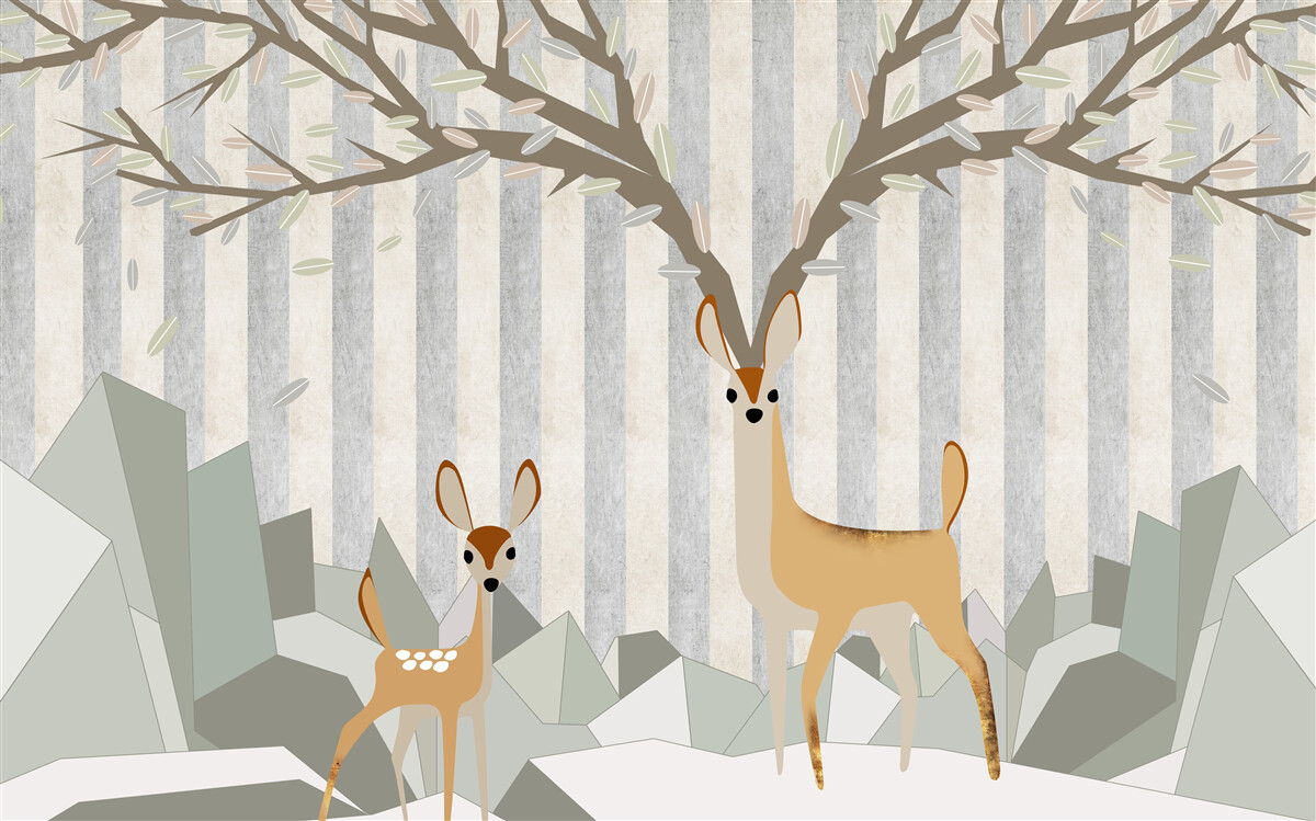 Papier peint cerf sur fond abstrait