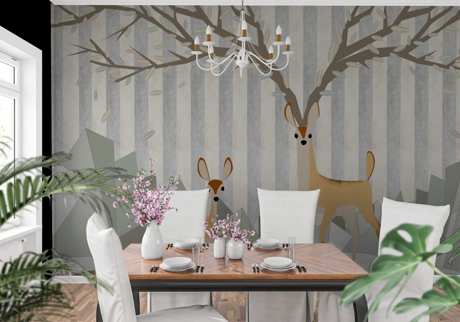 Papier peint cerf sur fond abstrait