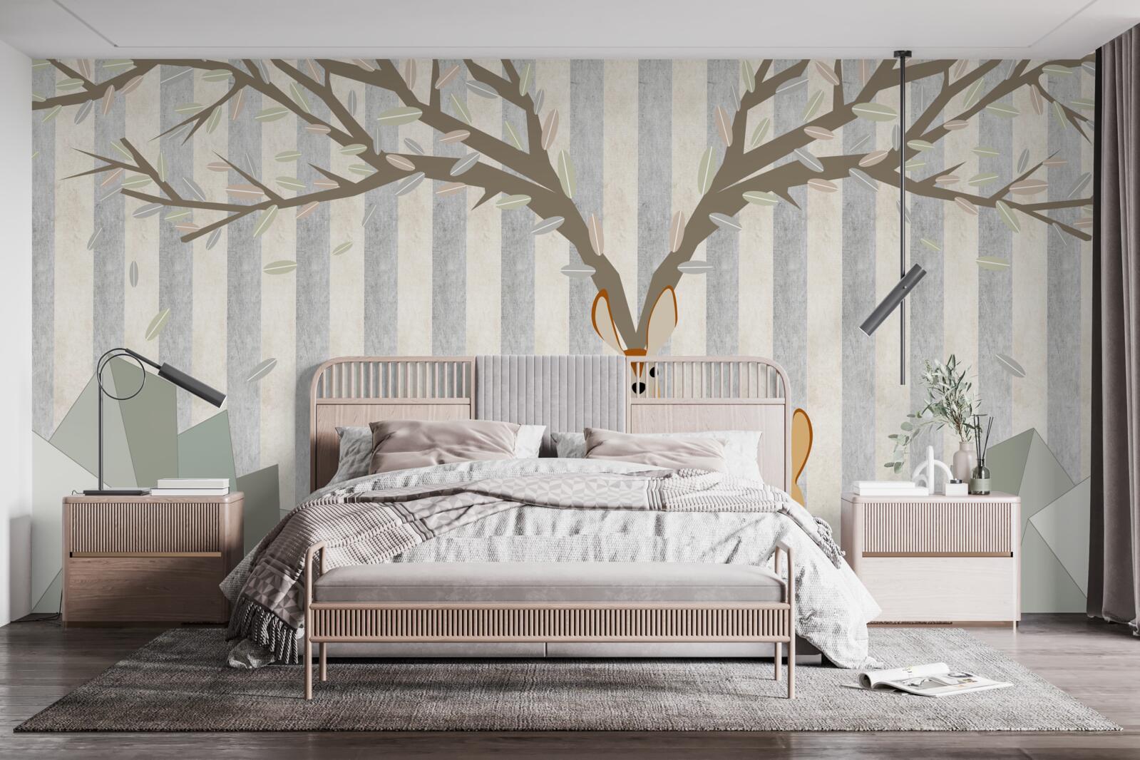 Papier peint cerf sur fond abstrait