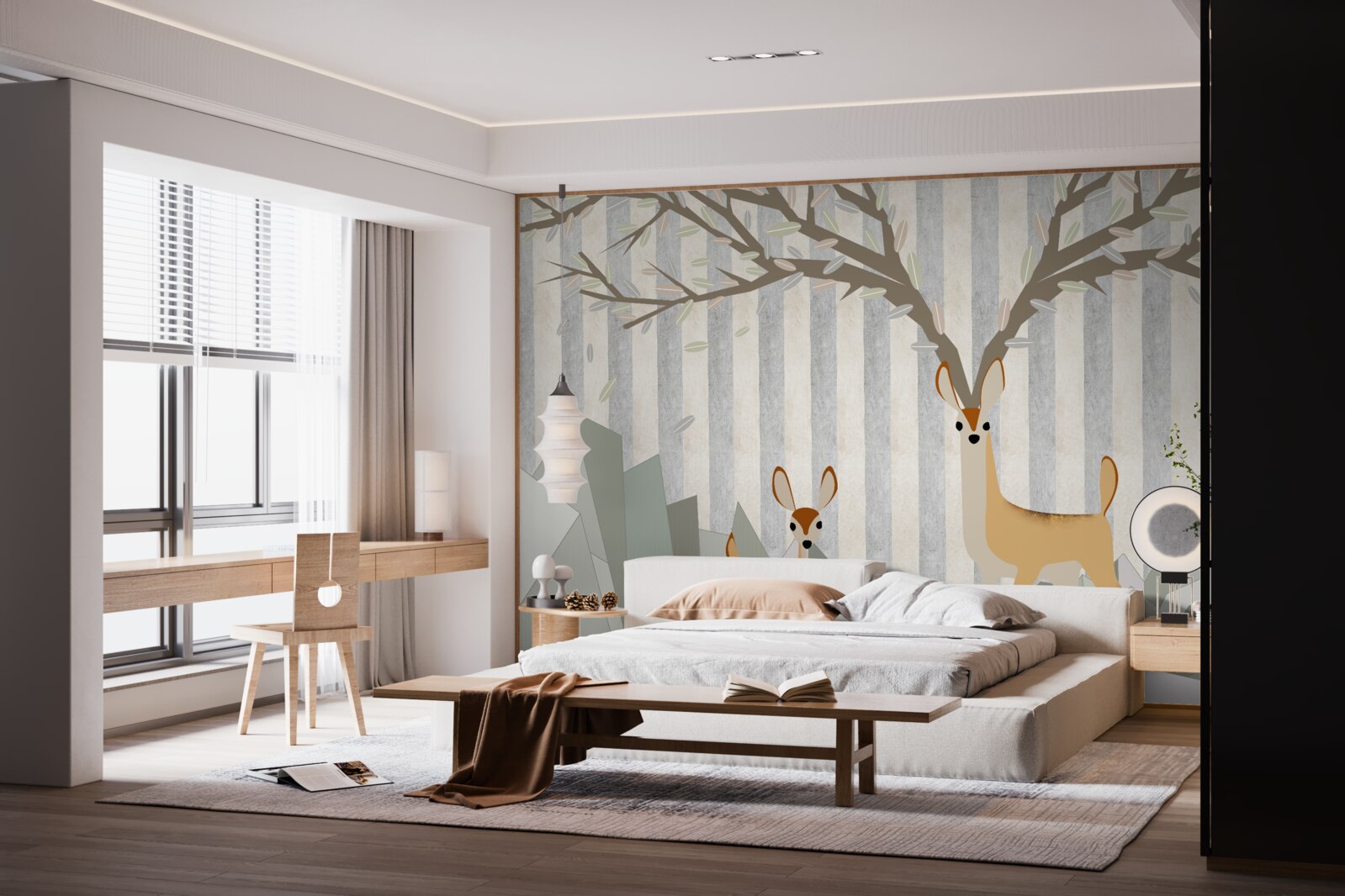 Papier peint cerf sur fond abstrait