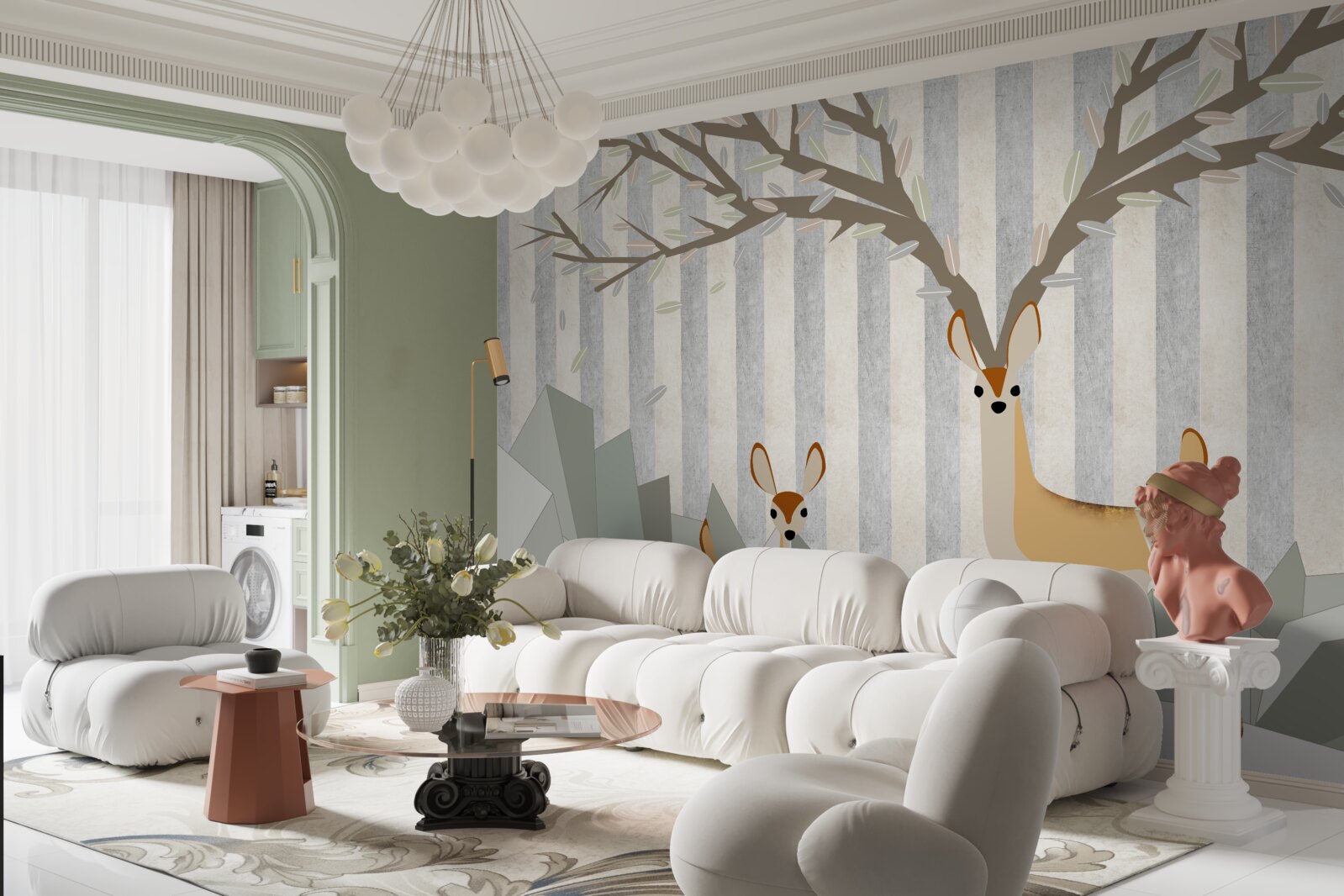 Papier peint cerf sur fond abstrait