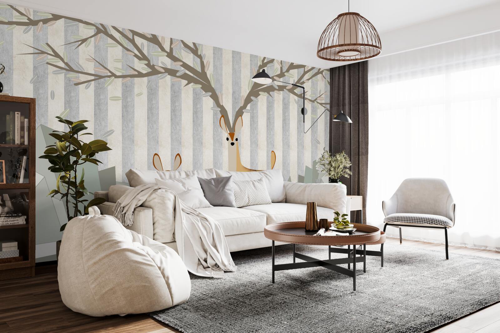 Papier peint cerf sur fond abstrait